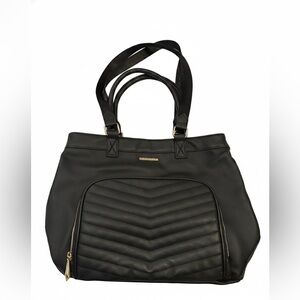 Rampage Black Quilted Women's 2 way Hand Tote Shoulder Bag Leather Large